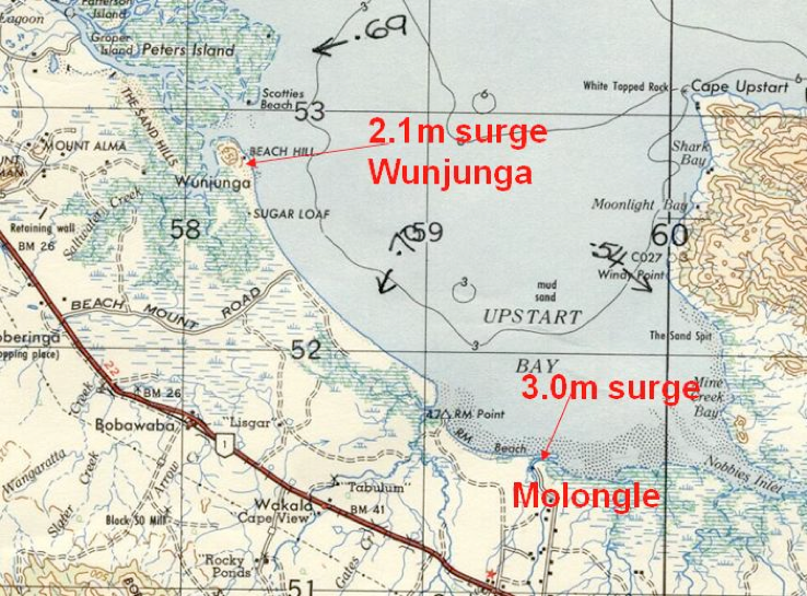 Cyclone Aivu - Map of the storm surge area